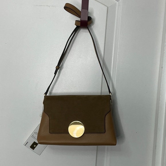Oryany Lottie Flap Suede Brown Shoulder Bag with Gold Accent #118
